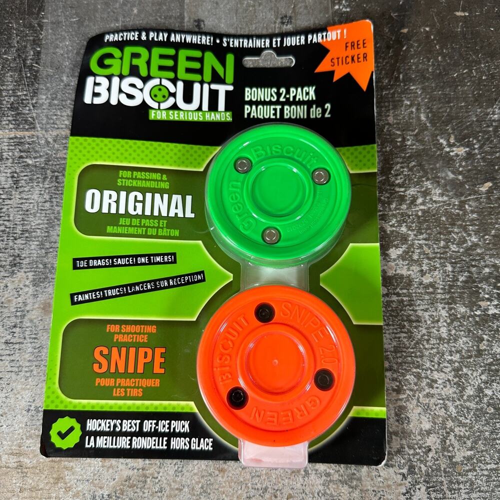 Green Biscuit Hockey Puck‎ 2-Pack, Original, Off Ice Hockey Puck/Snipe, NEW